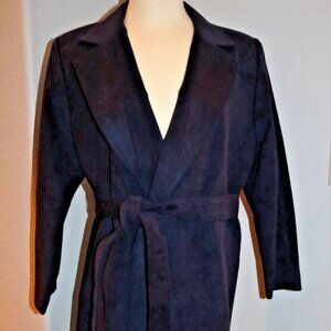 Suede Trench Coat for Women, Blue Belted Long Trench Coat Old Money Outerwear